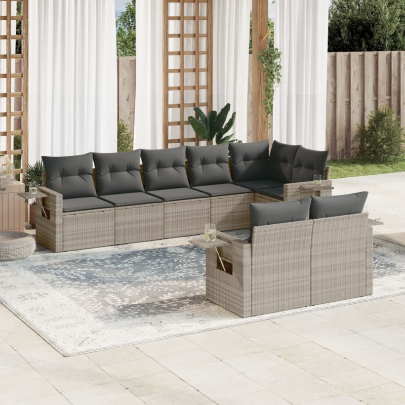 vidaXL 8-tlg. Garten-Sofagarnitur mit Kissen Hellgrau Poly Rattan vidaXL 8-tlg. Garten-Sofagarnitur mit Kissen Hellgrau Poly Rattan