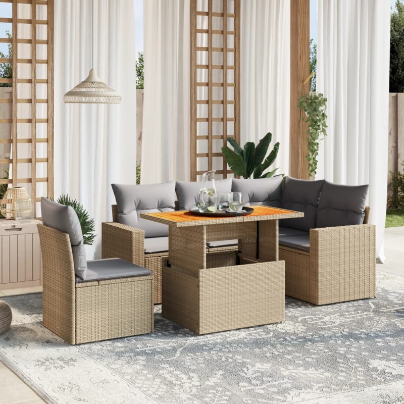 vidaXL 6-tlg. Garten-Sofagarnitur mit Kissen Beige Poly Rattan vidaXL 6-tlg. Garten-Sofagarnitur mit Kissen Beige Poly Rattan