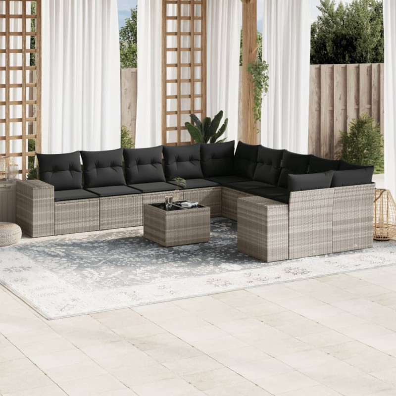 vidaXL 11-tlg. Garten-Sofagarnitur mit Kissen Hellgrau Poly Rattan vidaXL 11-tlg. Garten-Sofagarnitur mit Kissen Hellgrau Poly Rattan