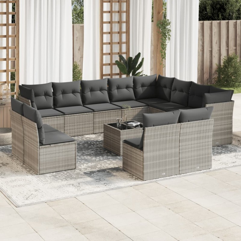 vidaXL 13-tlg. Garten-Sofagarnitur mit Kissen Hellgrau Poly Rattan vidaXL 13-tlg. Garten-Sofagarnitur mit Kissen Hellgrau Poly Rattan