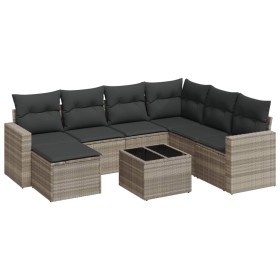 vidaXL 8-tlg. Garten-Sofagarnitur mit Kissen Hellgrau Poly Rattan