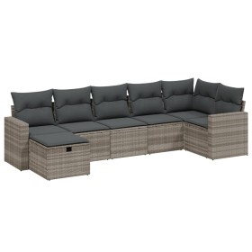 vidaXL 7-tlg. Garten-Sofagarnitur mit Kissen Hellgrau Poly Rattan