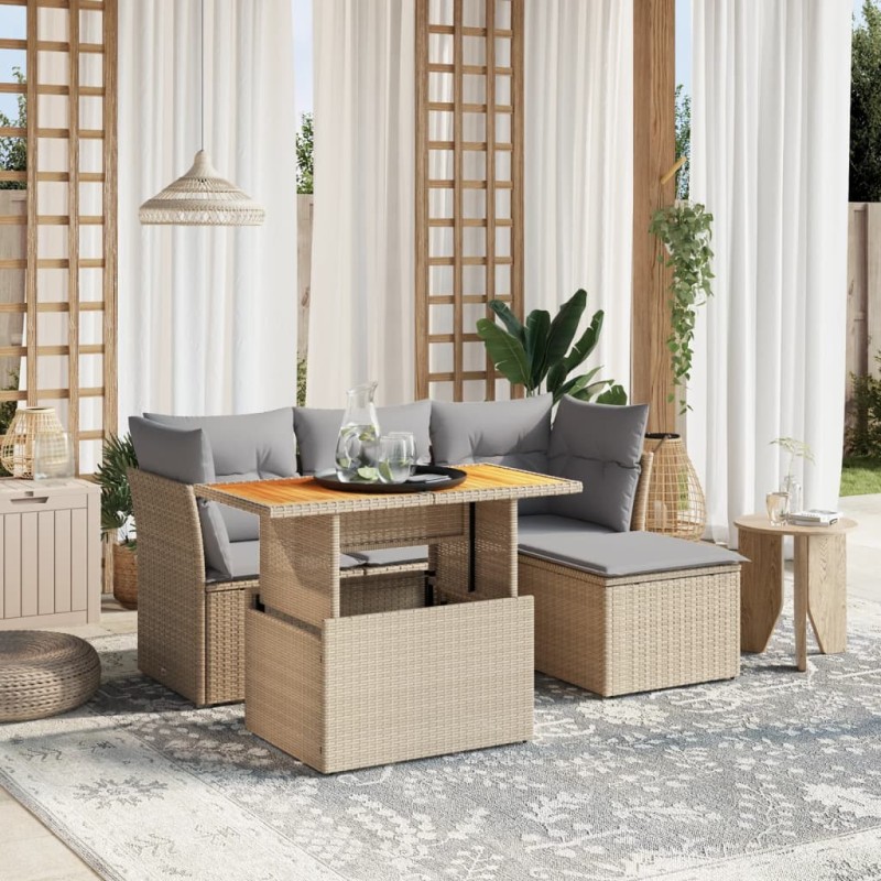 vidaXL 6-tlg. Garten-Sofagarnitur mit Kissen Beige Poly Rattan vidaXL 6-tlg. Garten-Sofagarnitur mit Kissen Beige Poly Rattan
