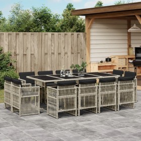 vidaXL 13-tlg. Garten-Essgruppe mit Kissen Hellgrau Poly Rattan