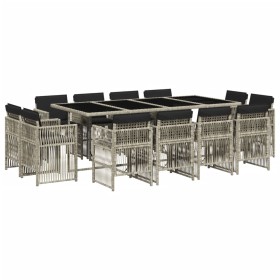 vidaXL 13-tlg. Garten-Essgruppe mit Kissen Hellgrau Poly Rattan