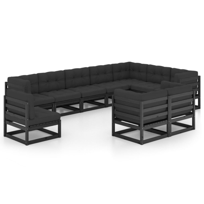 vidaXL 10-tlg. Garten-Lounge-Set mit Kissen Schwarz Massivholz Kiefer vidaXL 10-tlg. Garten-Lounge-Set mit Kissen Schwarz Massivholz Kiefer