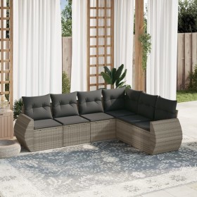 vidaXL 6-tlg. Garten-Sofagarnitur mit Kissen Hellgrau Poly Rattan