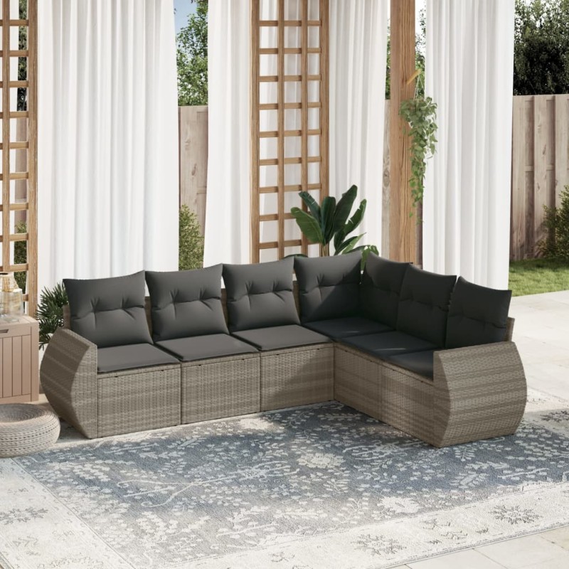 vidaXL 6-tlg. Garten-Sofagarnitur mit Kissen Hellgrau Poly Rattan vidaXL 6-tlg. Garten-Sofagarnitur mit Kissen Hellgrau Poly Rattan