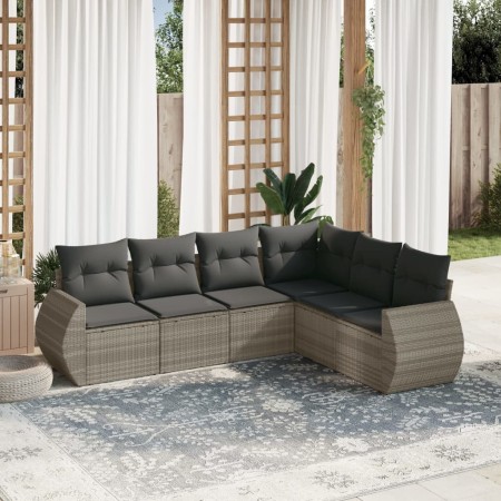 vidaXL 6-tlg. Garten-Sofagarnitur mit Kissen Hellgrau Poly Rattan
