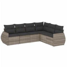 vidaXL 6-tlg. Garten-Sofagarnitur mit Kissen Hellgrau Poly Rattan