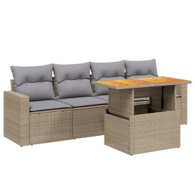 vidaXL 5-tlg. Garten-Sofagarnitur mit Kissen Beige Poly Rattan