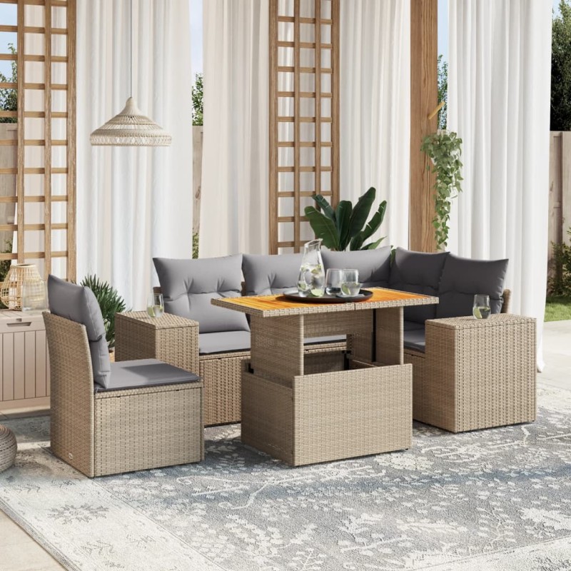 vidaXL 6-tlg. Garten-Sofagarnitur mit Kissen Beige Poly Rattan vidaXL 6-tlg. Garten-Sofagarnitur mit Kissen Beige Poly Rattan