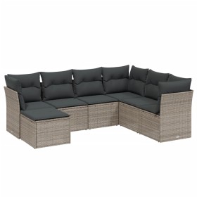 vidaXL 7-tlg. Garten-Sofagarnitur mit Kissen Hellgrau Poly Rattan