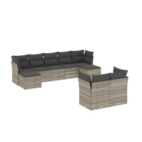 vidaXL 9-tlg. Garten-Sofagarnitur mit Kissen Hellgrau Poly Rattan