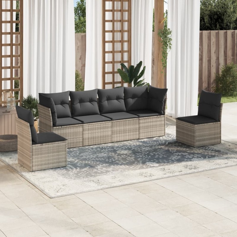 vidaXL 6-tlg. Garten-Sofagarnitur mit Kissen Hellgrau Poly Rattan vidaXL 6-tlg. Garten-Sofagarnitur mit Kissen Hellgrau Poly Rattan