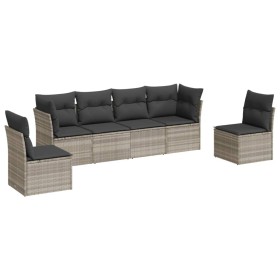 vidaXL 6-tlg. Garten-Sofagarnitur mit Kissen Hellgrau Poly Rattan