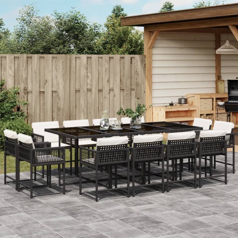 vidaXL 13-tlg. Garten-Essgruppe mit Kissen Schwarz Poly Rattan vidaXL 13-tlg. Garten-Essgruppe mit Kissen Schwarz Poly Rattan