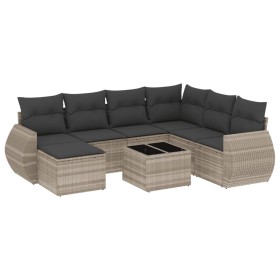 vidaXL 8-tlg. Garten-Sofagarnitur mit Kissen Hellgrau Poly Rattan