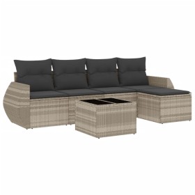 vidaXL 6-tlg. Garten-Sofagarnitur mit Kissen Hellgrau Poly Rattan