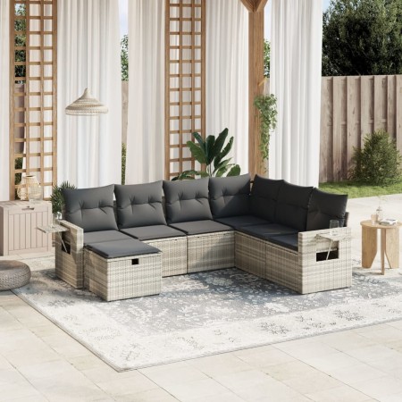 vidaXL 7-tlg. Garten-Sofagarnitur mit Kissen Hellgrau Poly Rattan