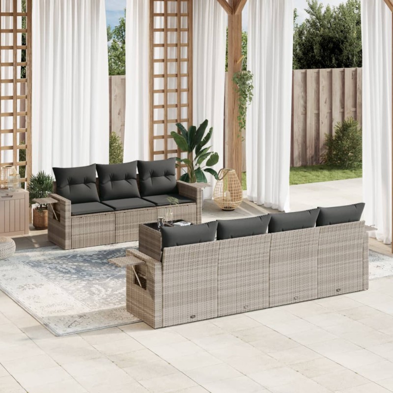 vidaXL 8-tlg. Garten-Sofagarnitur mit Kissen Hellgrau Poly Rattan vidaXL 8-tlg. Garten-Sofagarnitur mit Kissen Hellgrau Poly Rattan