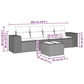 vidaXL 5-tlg. Garten-Sofagarnitur mit Kissen Hellgrau Poly Rattan