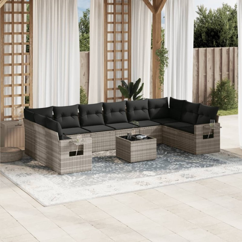 vidaXL 11-tlg. Garten-Sofagarnitur mit Kissen Hellgrau Poly Rattan vidaXL 11-tlg. Garten-Sofagarnitur mit Kissen Hellgrau Poly Rattan