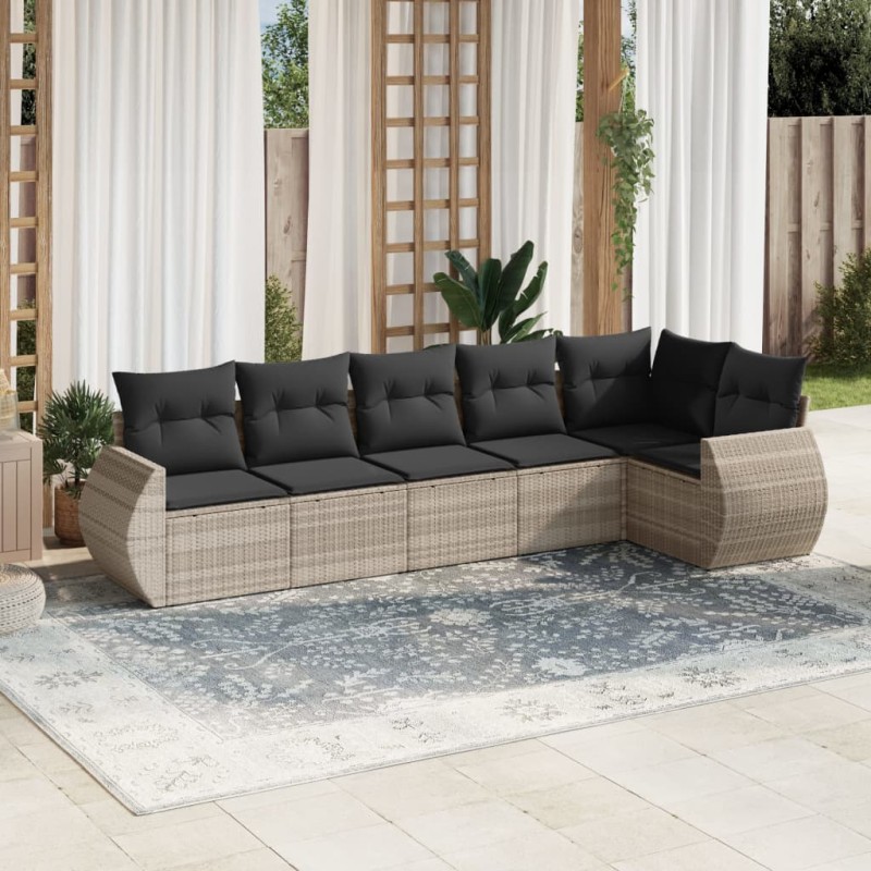 vidaXL 6-tlg. Garten-Sofagarnitur mit Kissen Hellgrau Poly Rattan vidaXL 6-tlg. Garten-Sofagarnitur mit Kissen Hellgrau Poly Rattan