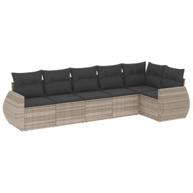 vidaXL 6-tlg. Garten-Sofagarnitur mit Kissen Hellgrau Poly Rattan