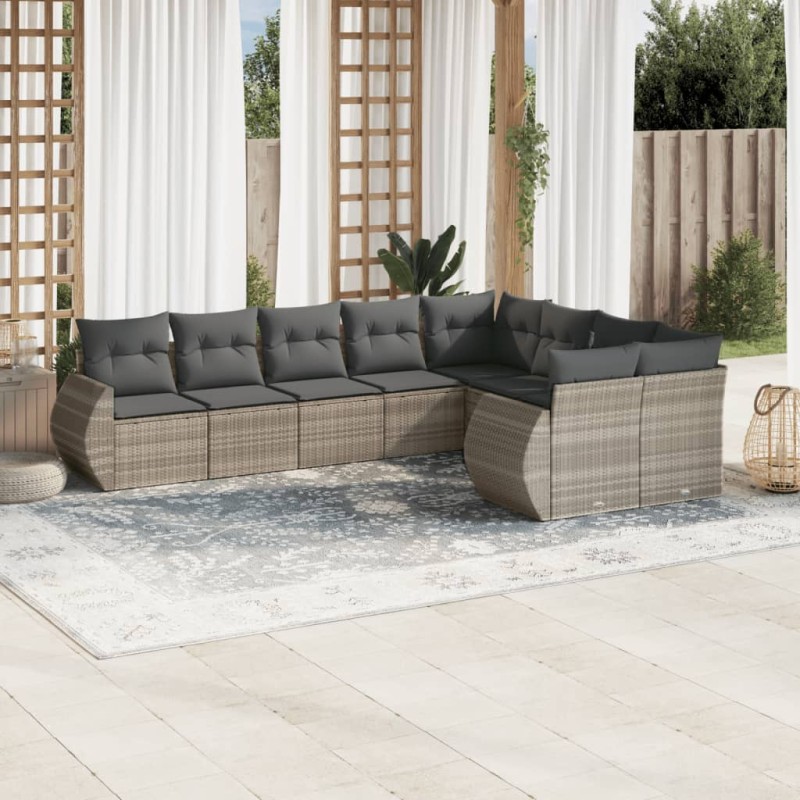 vidaXL 9-tlg. Garten-Sofagarnitur mit Kissen Hellgrau Poly Rattan vidaXL 9-tlg. Garten-Sofagarnitur mit Kissen Hellgrau Poly Rattan