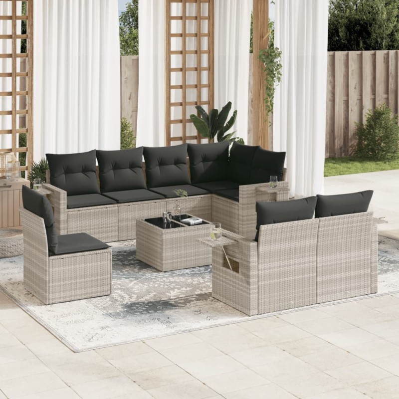 vidaXL 9-tlg. Garten-Sofagarnitur mit Kissen Hellgrau Poly Rattan vidaXL 9-tlg. Garten-Sofagarnitur mit Kissen Hellgrau Poly Rattan
