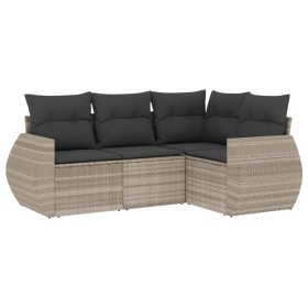 vidaXL 4-tlg. Garten-Sofagarnitur mit Kissen Hellgrau Poly Rattan