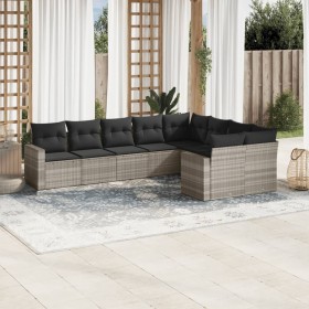 vidaXL 9-tlg. Garten-Sofagarnitur mit Kissen Hellgrau Poly Rattan