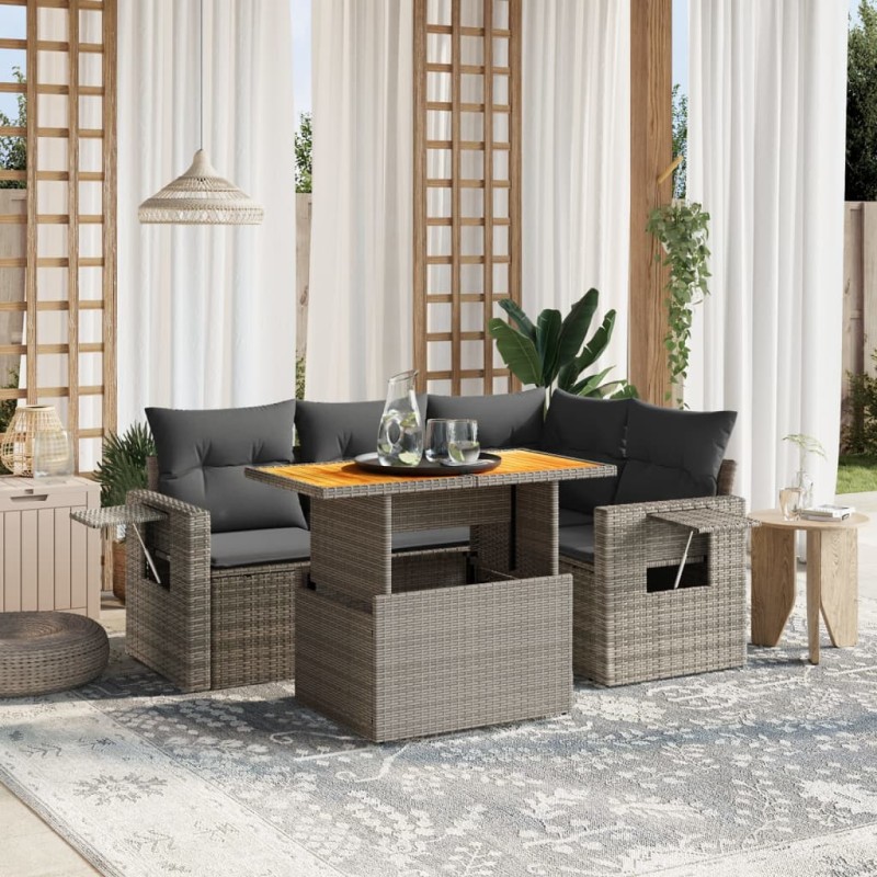 vidaXL 5-tlg. Garten-Sofagarnitur mit Kissen Grau Poly Rattan vidaXL 5-tlg. Garten-Sofagarnitur mit Kissen Grau Poly Rattan
