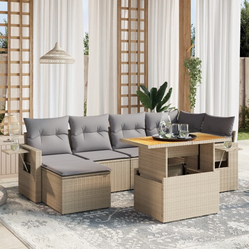 vidaXL 7-tlg. Garten-Sofagarnitur mit Kissen Beige Poly Rattan vidaXL 7-tlg. Garten-Sofagarnitur mit Kissen Beige Poly Rattan