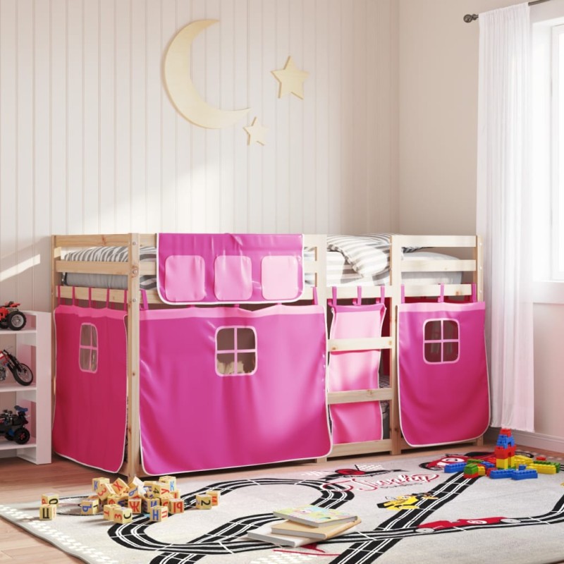 vidaXL Etagenbett mit Vorhängen Rosa 90x190 cm Massivholz Kiefer vidaXL Etagenbett mit Vorhängen Rosa 90x190 cm Massivholz Kiefer
