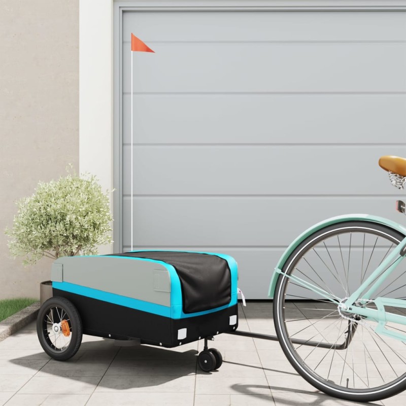 vidaXL Fahrradanhänger Schwarz und Blau 30 kg Eisen vidaXL Fahrradanhänger Schwarz und Blau 30 kg Eisen