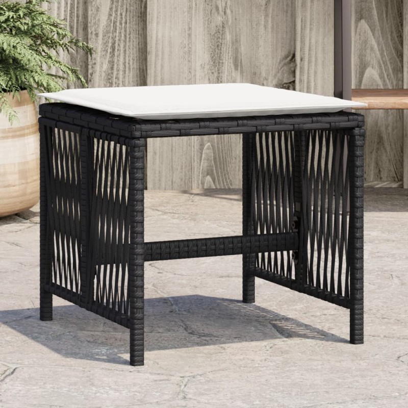 vidaXL Gartenhocker mit Kissen 4 Stk. Schwarz 41x41x36 cm Poly Rattan vidaXL Gartenhocker mit Kissen 4 Stk. Schwarz 41x41x36 cm Poly Rattan