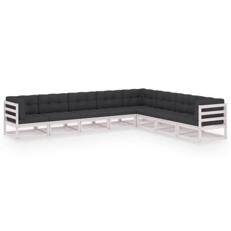 8-tlg. Garten-Lounge-Set mit Kissen Weiß Kiefer Massivholz