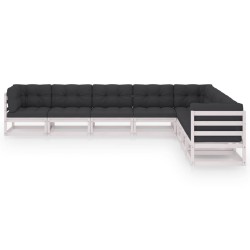 8-tlg. Garten-Lounge-Set mit Kissen Weiß Kiefer Massivholz