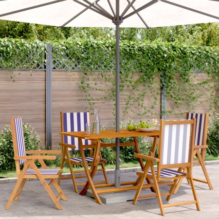 vidaXL Gartenstühle Verstellbar 4 Stk. Blau Weiß Stoff und Massivholz