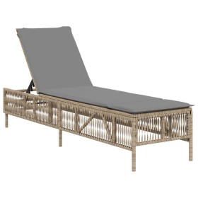 vidaXL Sonnenliege mit Auflage Beige Poly Rattan