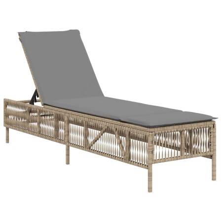 vidaXL Sonnenliege mit Auflage Beige Poly Rattan