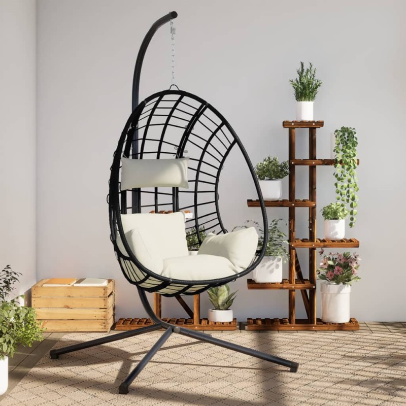 vidaXL Hängesessel Ei-Design mit Ständer Beige Rattan und Stahl vidaXL Hängesessel Ei-Design mit Ständer Beige Rattan und Stahl