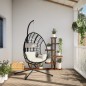 vidaXL Hängesessel Ei-Design mit Ständer Beige Rattan und Stahl vidaXL Hängesessel Ei-Design mit Ständer Beige Rattan und Stahl