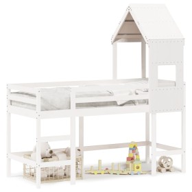 vidaXL Hochbett mit Leiter und Dach Weiß 90x190 cm Massivholz Kiefer