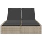vidaXL Doppel-Sonnenliege mit Kissen Hellgrau Poly Rattan vidaXL Doppel-Sonnenliege mit Kissen Hellgrau Poly Rattan