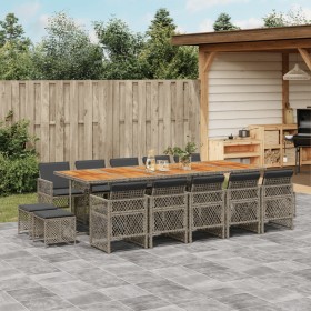 vidaXL 15-tlg. Garten-Essgruppe mit Kissen Grau Poly Rattan
