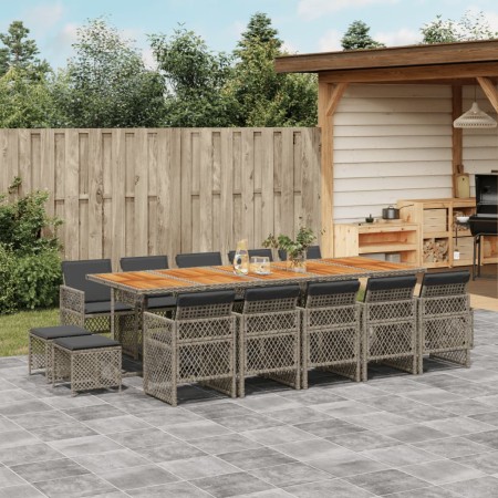 vidaXL 15-tlg. Garten-Essgruppe mit Kissen Grau Poly Rattan