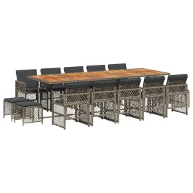 vidaXL 15-tlg. Garten-Essgruppe mit Kissen Grau Poly Rattan
